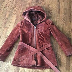 Vintage C&C California Brown Hooded Suede Jacket